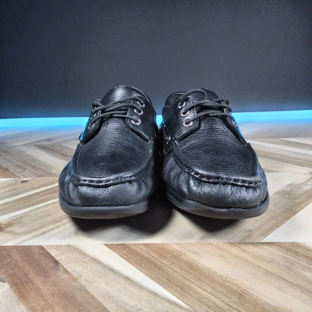 SAS Decksider Mens 11.5 WIDE‎ Lace Up Boat Shoes Black Leather Comfort Support
